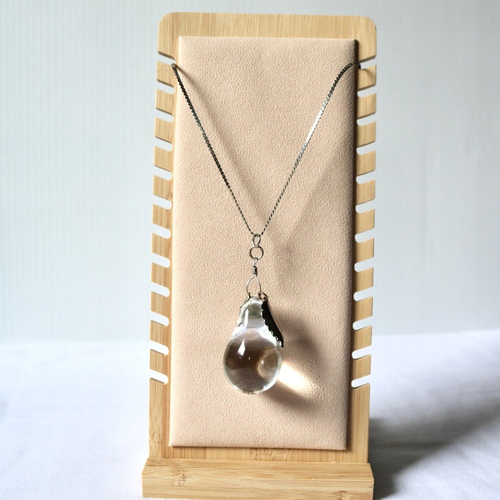Clear Glass Pear Pendant with Silver Tone Necklace/Chain